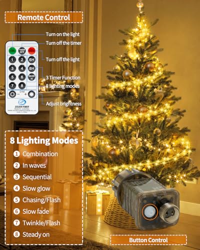 YIFMOO 2M 200LED Lichterschweif mit Strom, 8 Modi Lichterbündel mit Timer, Wasserfall Lichterkette mit Fernbedienung, LED Weihnachtsbeleuchtung für Weihnachten Balkon Garten Innen Außen Deko, Warmweiß