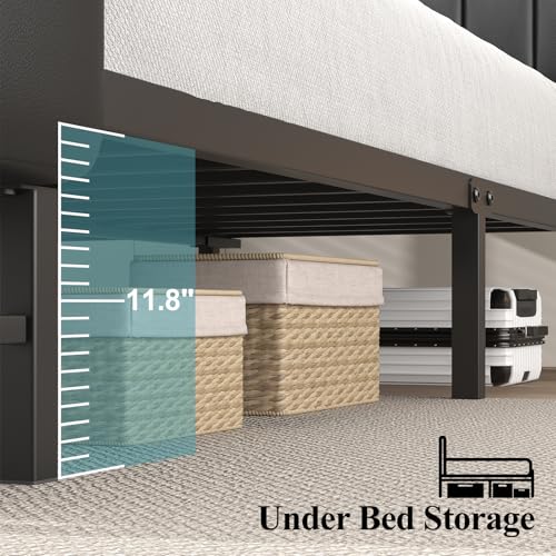 Image of Full Size Platform Bed Frame with Storage Headboard, Star Projector, Black | Charging Station, Heavy-Duty Metal Slats, PU Leather Upholstered Platform, Storage Ottoman, Noise-Free, No Box Spring Needed