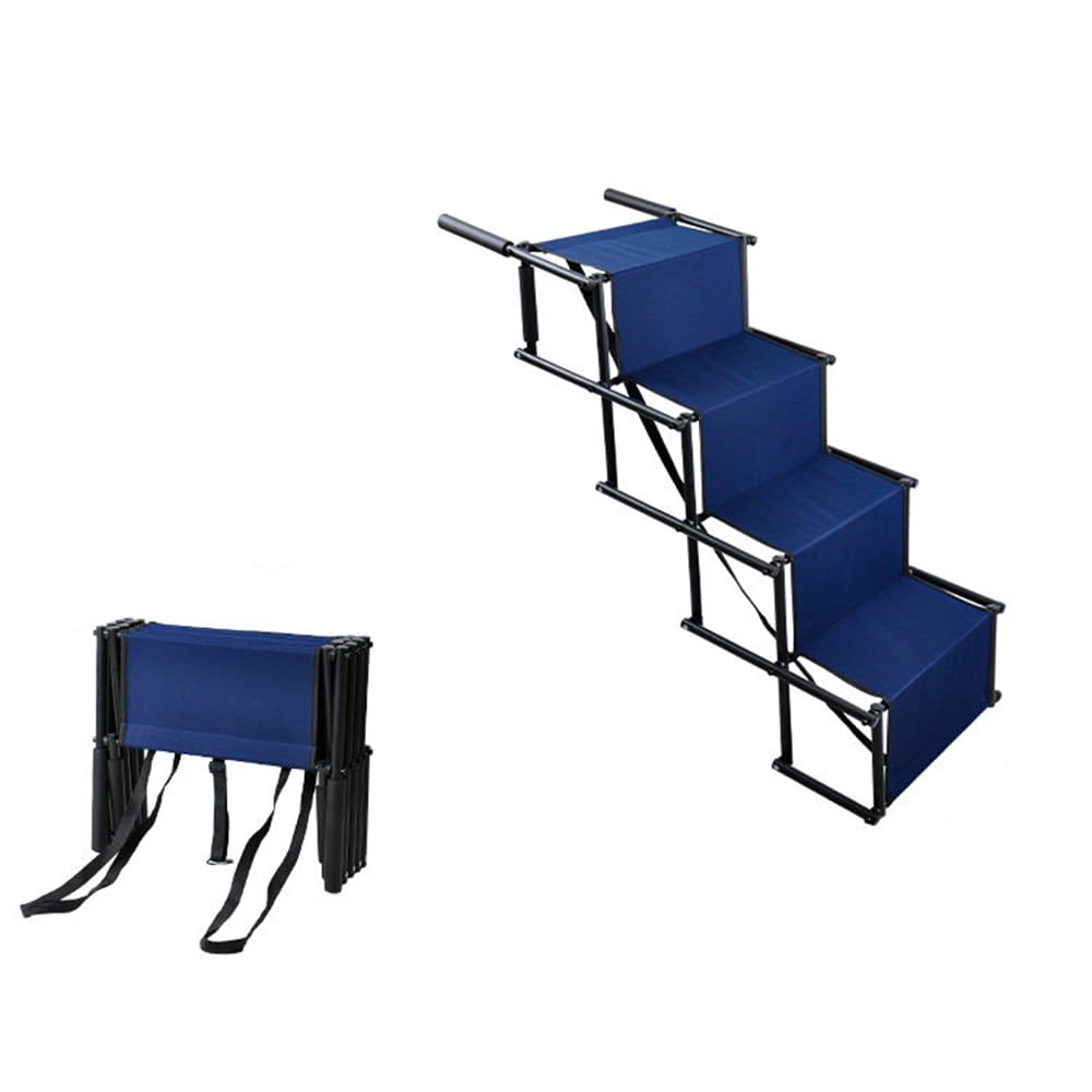 HEYOUTH Hunderampe Auto Klappbar,Hundetreppe Große Hunde,Rampe Hund Auto 4 Stufen,Bis 80 kg belastbar,Hunde Einstiegshilfe Auto,für SUV, Auto, LKW, Hochbett (Dunkelblau, 101 * 75 * 47cm)