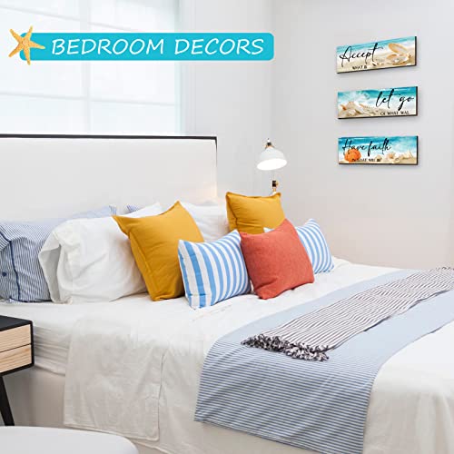 3 Pieces Ocean Inspirational Wooden Wall Decors Accept Let Go Have Faith Quotes Motivational Bedroom Hanging Decor Seashell Starfish Wooden Sign for Bathroom Washroom Bedroom (15.8 x 5.2 x 0.2 Inch) - Image 7