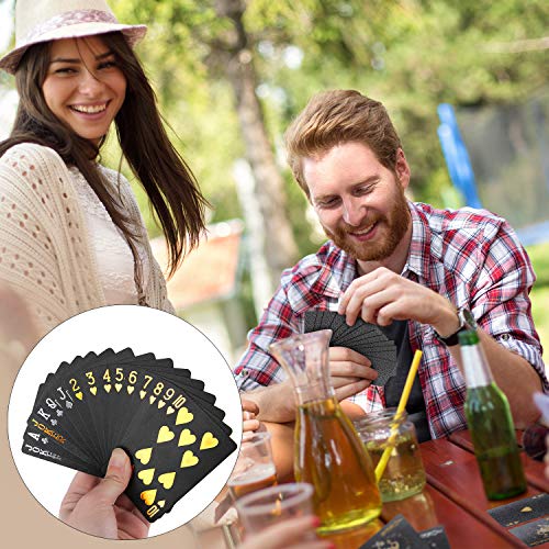 Joyoldelf Cool Black Playing Cards, Waterproof Black-Gold Foil Poker Cards With Gift Box, Great For Magic,Water Card Games And Party #TOP5