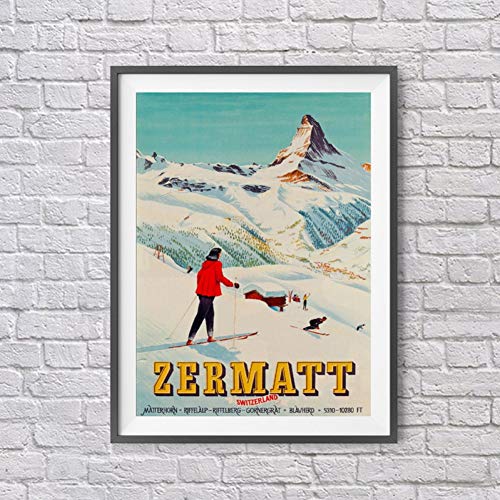 EPSMK Peinture décorative Zermatt Suisse Matterhorn Imprimer Vintage Ski Affiche Rétro Mur Art Photo Toile Peinture Voyage Photo Home Wall Decor Décoration maison-40x60cm Cover