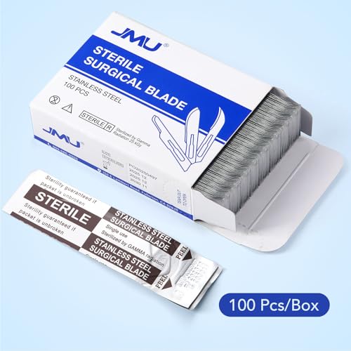 Image of JMU 100pcs Scalpel Blades Sterile #23, Disposable Stainless Steel Surgical Blades, Individually Foil Wrapped