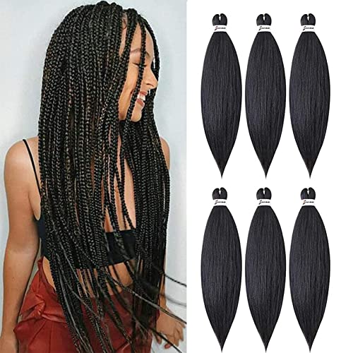 Pre Stretched Braiding Hair- 28 Inch 6 Packs PreStretched Synthetic Braids Hair Extensions Yaki Texture Hot Water Setting Braiding Hair Extensions(1B#)
