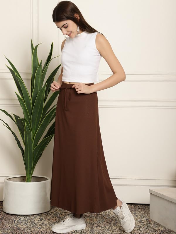 Image of NEUDIS Women Black Ribbed Flared Maxi Skirt
