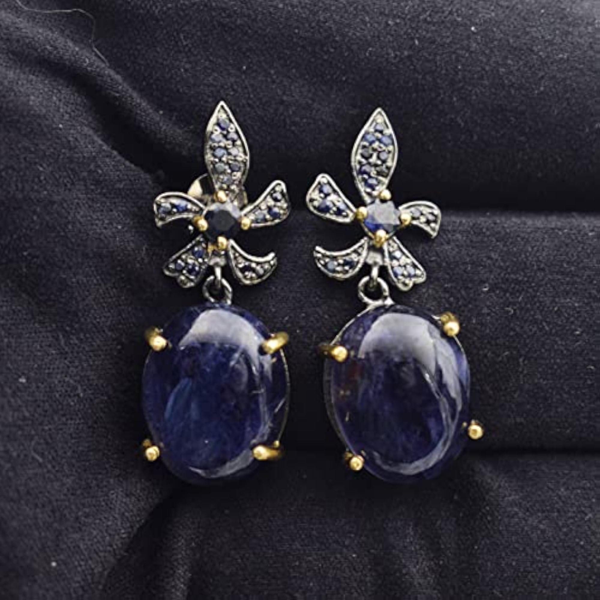 Women's Authentic Iolite & Blue Sapphire 925 Sterling Silver Stud Earrings