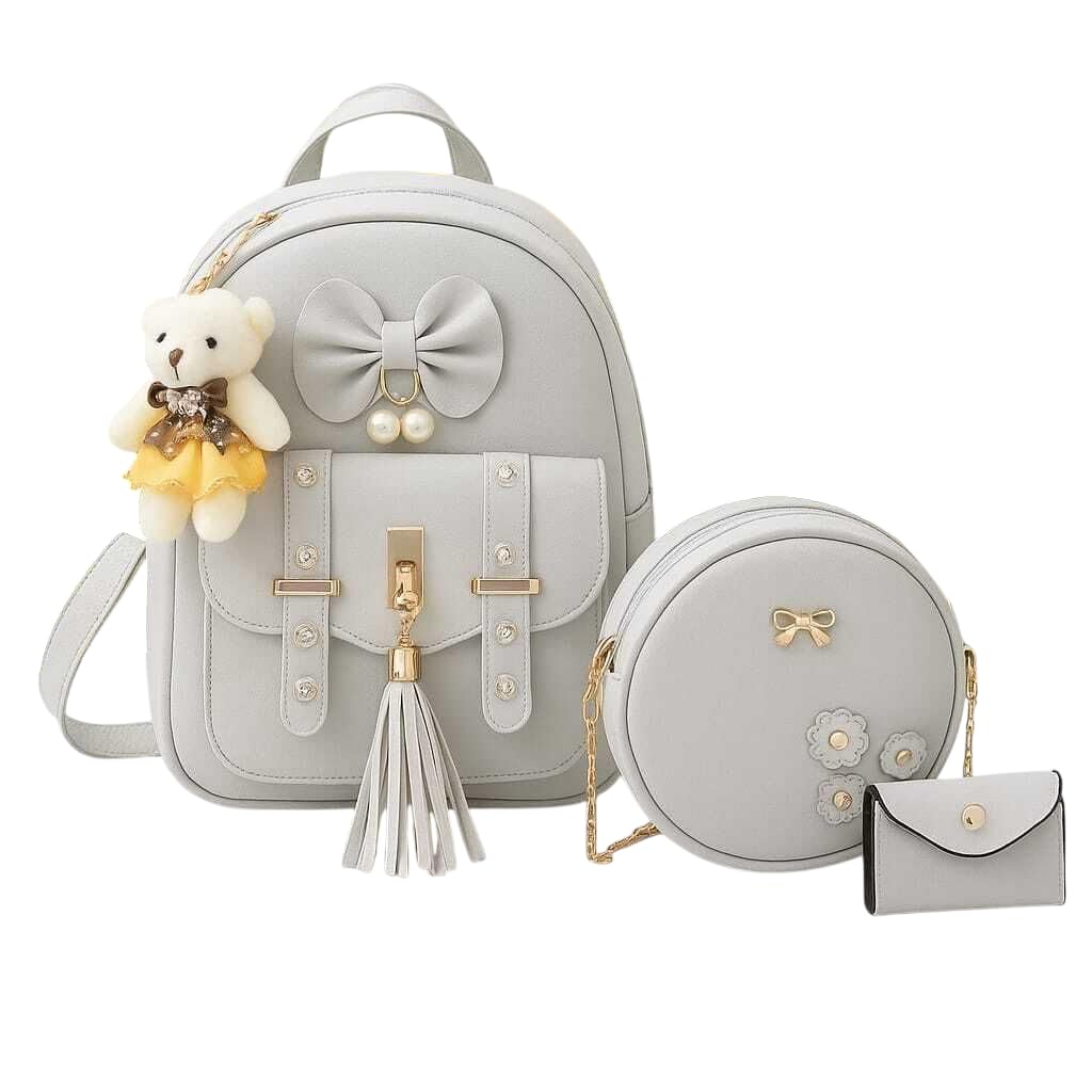 Elegant 3 Piece Mini Backpack Set for Women and Girls | Cute Fashion Backpack Sling Bag and Matching Pouch | Coordinated Carry Set | Zip Closure | Compact Storage Design,