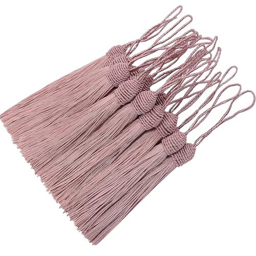 Small Mini Crafts Bookmark Tassels: 30pcs Sewing Silk Fringe with String for Jewelry Making, Earring Keychain Accessory, Book Ribbon Trim, Key Charms, Graduation Cap, Memorial Ornament (Peach Pink)