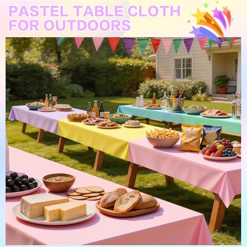 mwellewm 6 Pcs Plastic Table Cloth Disposable Pastel Tablecloths Rectangular Colorful/Rainbow Table Cover Decorations for Birthday Baby Shower Wedding Princess Ice Cream 54x72In by mwellewm - Image 5