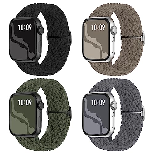 Image of 4 Pack Braided Stretchy Bands Compatible with Apple Watch 40mm 41mm 38mm 42mm 44mm 45mm 46mm 49mm Women Men, Breathable Nylon Elastic Daily Use Straps for iWatch Series 11 /10 9 8 7 6 5 4 3 SE /Ultra 2