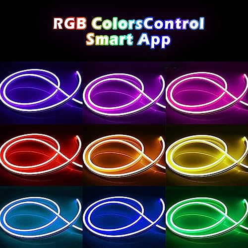 Image of L8star 16.4ft RGB LED Neon Rope Light with Remote Control, Smart Color Changing DIY Mode Neon Flex Strip Lights for Bedroom Indoors Outdoors Decor