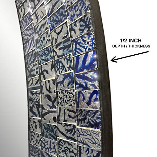 Decorshore Traditional Decorative Mosaic Mirror - 32X24 In Oval Shape Hanging Blue Wall Mirror #TOP5