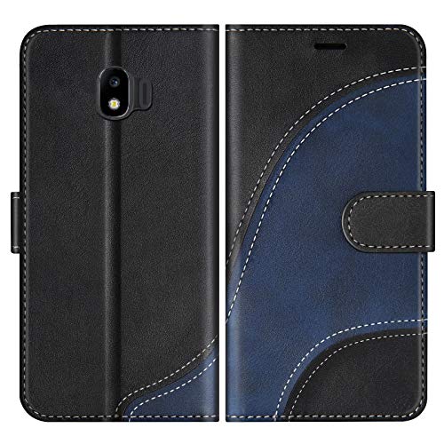BoxTii Hülle für Galaxy J2 Pro 2018, Leder Handyhülle für Samsung Galaxy J2 Pro 2018, Ledertasche Klapphülle Schutzhülle mit Kartenfächer & Magnetverschluss, Schwarz