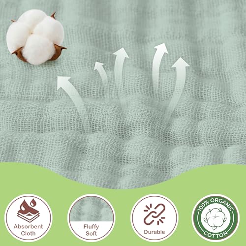 Image of 100% Organic Cotton Muslin Baby Hooded Towel, 32 x 32 in, Green & Mint Green, 2 Pack, Soft Absorbent 4-Layer Hooded Bath Towel for Newborns & Toddlers, Oeko-TEX
