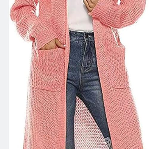 Womens Mesh Long Knee Length Cardigans Cable Knitted Open Front Outerwear Solid Color Sweater Coat with Pockets3