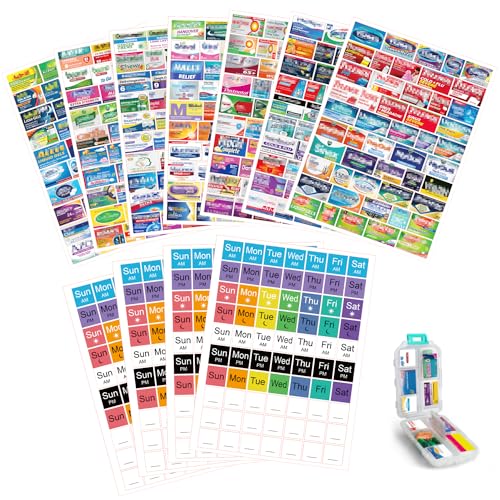 630 Pcs Medicine Labels Stickers for Pill Organizers 350 DIY Pocket Pharmacy Labels & 280 Medicine Reminder Stickers Travel Daily Pill Container Brand Label Pill Case Label Stickers