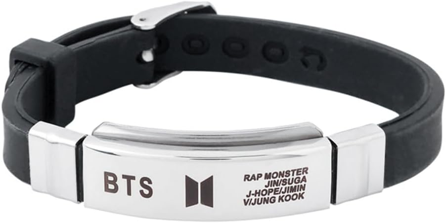 Yellow Chimes Bracelets for Girls and Boys BTS Bracelet for Girls & Boys Silver Toned BTS Band Signature Bracelets Stainless Steel Silicon Wristband Bracelet
