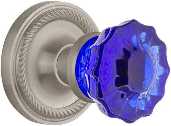 Nostalgic Warehouse 723557 Rope Rosette Double Dummy Crystal Cobalt Glass Door Knob in Unlaquered Brass