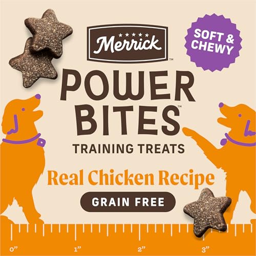 Image of Merrick Power Bites Chicken Recipe Soft Dog Treats, Grain-Free Dog Snack with Real Chicken, 6 oz Bag