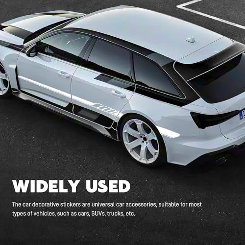 Image of 2PCS Car Side Skirt Decals, Auto Body Large Stickers, Waterproof PVC Racing Long Stripes Personalized Stickers, Car Stripe Stickers Decor Racing Accessories for Cars Trucks SUVs (White)