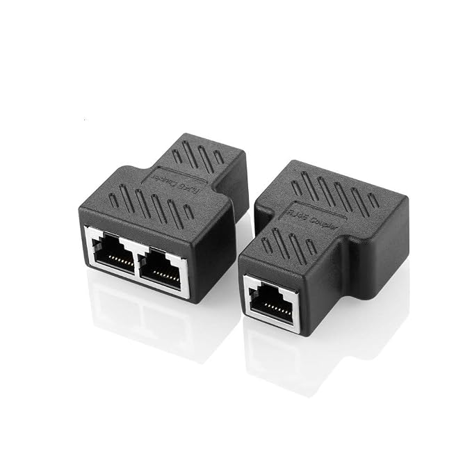 Oxsubor Rj45 Splitter Connectors Adapter 1 to 2 Ethernet Splitter Coupler Double Socket Hub Interface Contact Modular Plug Connect Network LAN Cable for Personal Computer, Laptop (Black) - 2 Pack