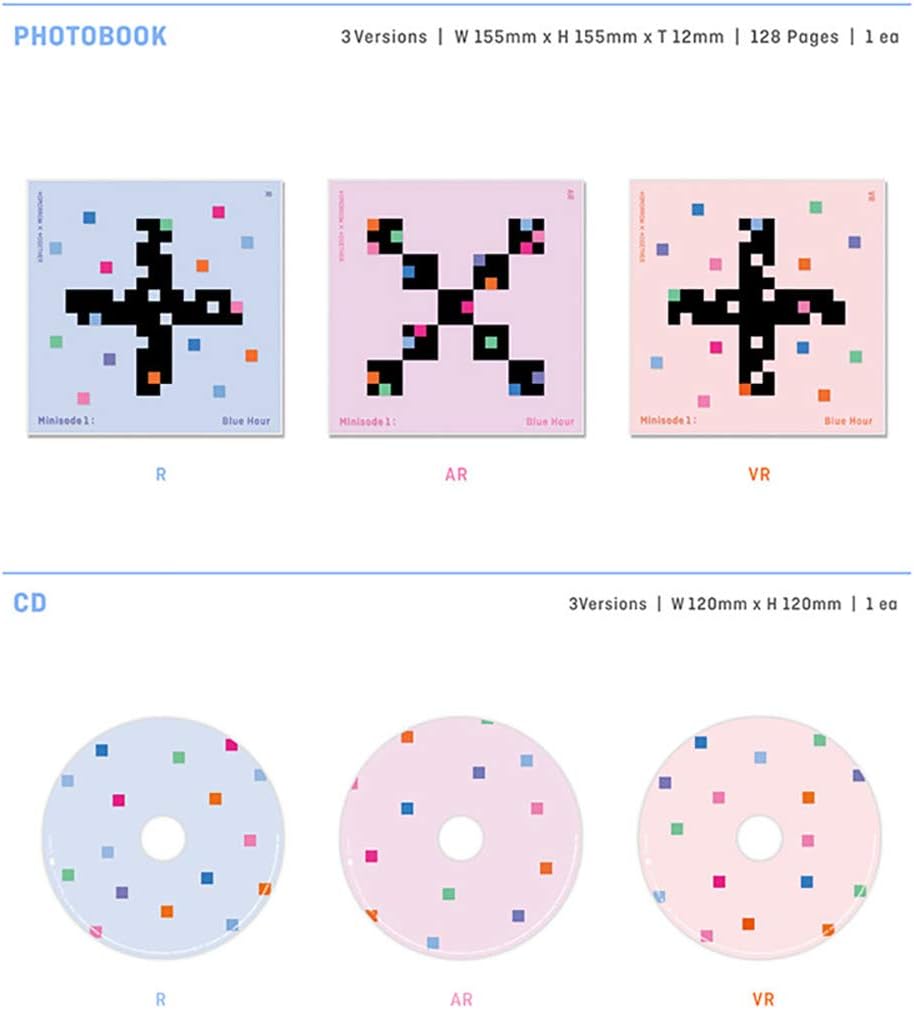 TXT Album : Blue Hour (Minisode1) - 3 Versions Set (R+AR+VR) - CDs+Photobooks+Stickers+Lyric Papers+Behind Books+Photocards+Postcards+(Extra 4 Photocards)