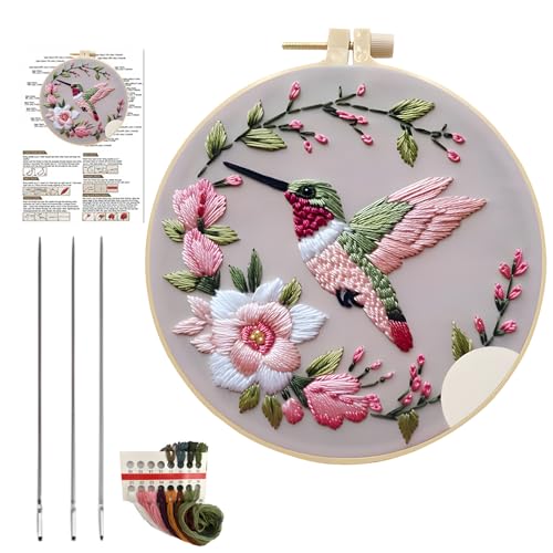 CBRPVT Embroidery Kit for Beginners, Pink Bird Embroidery St