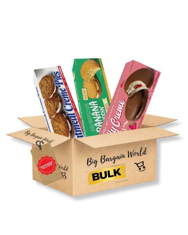Big Bargain World Gift box Snack Cake Banana Marsmellow Jelly Creme Pie and Oatmeal Treat Bundle Pack, 13 oz Each, 3 Box Set with Bonus Bookmark