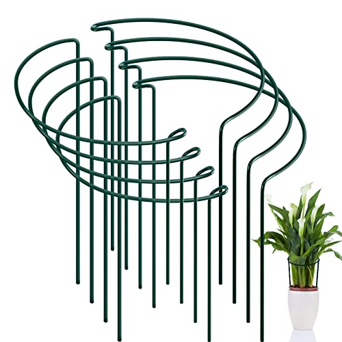 Feed Garden 8 Pack Plant Support Stakes, Metal Garden Plant Stake(10" Wide X 16" High) Green Half Round Plant Support Rings For Potted Plants, Plant Cage For Tomato, Hydrangea #TOP25