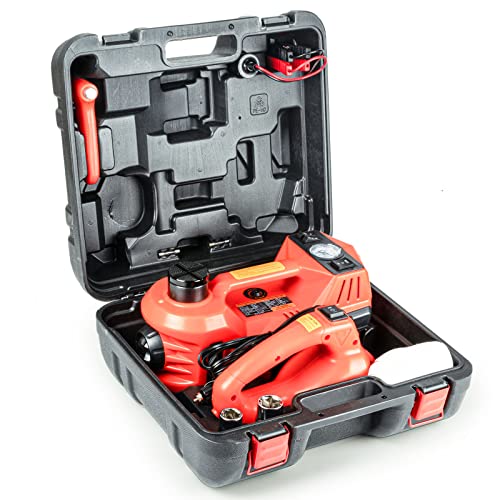 Dzanken 5T Kit de cric de Voiture électrique avec clé à Chocs 12V 4 en 1 Ensemble d'outils de réparation de Voiture pour SUV avec Pompe de gonflage de Pneu et Lampe de Poche LED