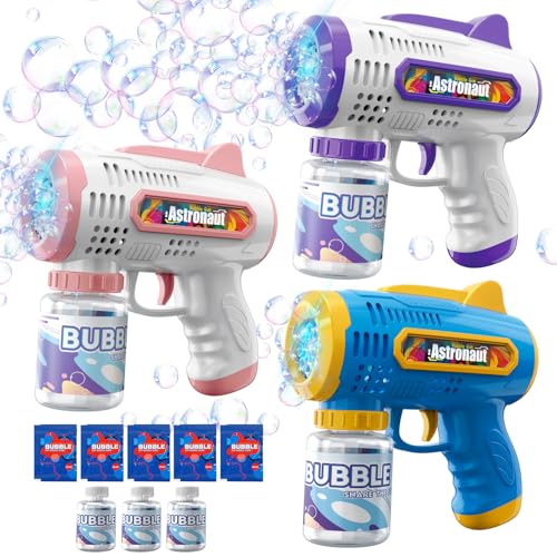 Britik 3 Pack Bubble Guns with Bubbles Solution: Automatic Bubble Maker Machine for Boys Girls, Bubble Guns Outdoor Toys for Toddlers, Party, Wedding...