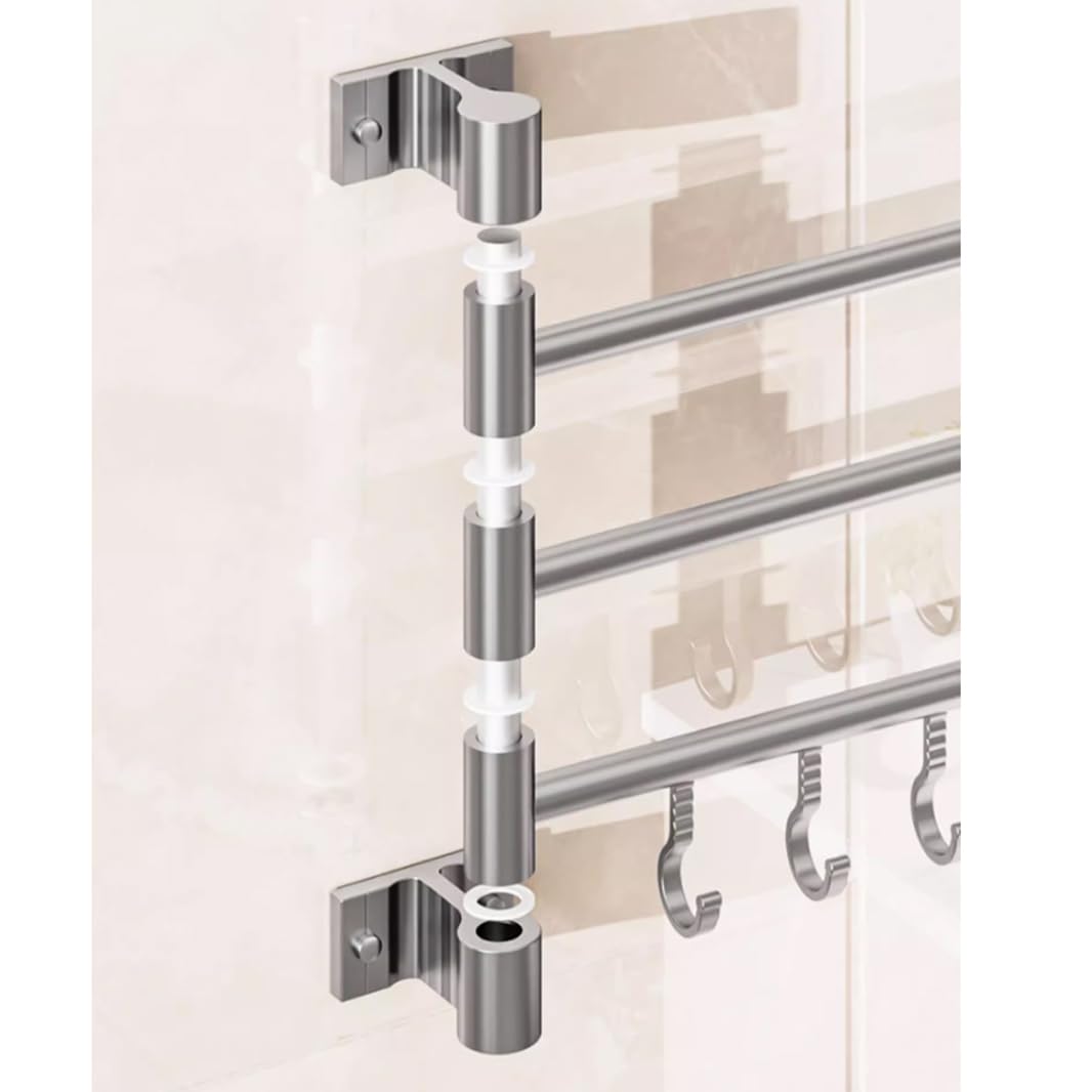 Toallero Pared Giratorio Toallers De Baño Pared Toallero De Barra con Gancho Rotación 180° Montaje En Pared con 4 Barras Aleación Engrosada Acabado Pulido White-4Bar