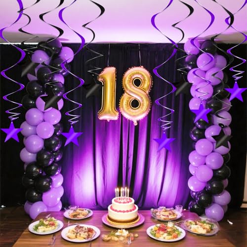 Image of BEISHIDA Black Purple Star Halloween Hanging Swirl Decorations, Halloween Party Supplies for Horror Party Wedding Baby Shower Birthday Decorations,Pack of 15