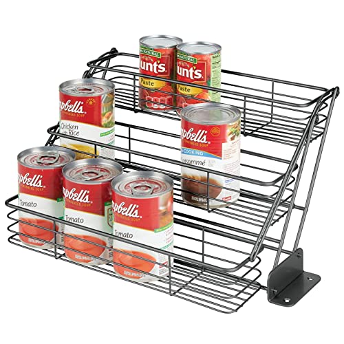 Mdesign Metal 3-Tier Pull Down Spice Rack, Easy Reach Retractable Large Capacity Kitchen Storage Shelf Organizer For Cabinet/Pantry, Hold Seasoning Jars, Bottles, Shakers, Linelle Collection, Graphite #TOP3