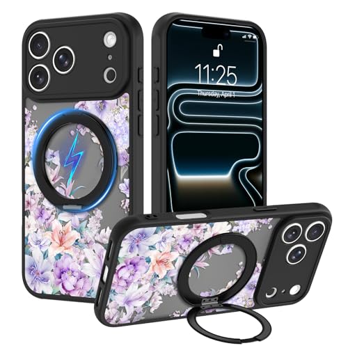 OOK Magnetic Case for iPhone 17 Pro Max with Kickstand,Purple Flower