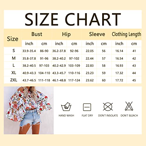 Yeahill Women's Fashion Floral Print Off Shoulder Blouses Bell Sleeve Elastic Pullover Crop Tops(Red Flower,L) #TOP6