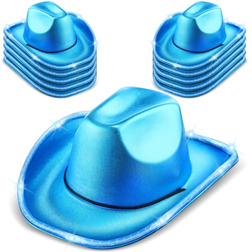 Image of Kigeli 10 Pcs Lights LED Cowboy Hat for Adult LED Flashing Hat for Western Cowboy Women Men Role Play