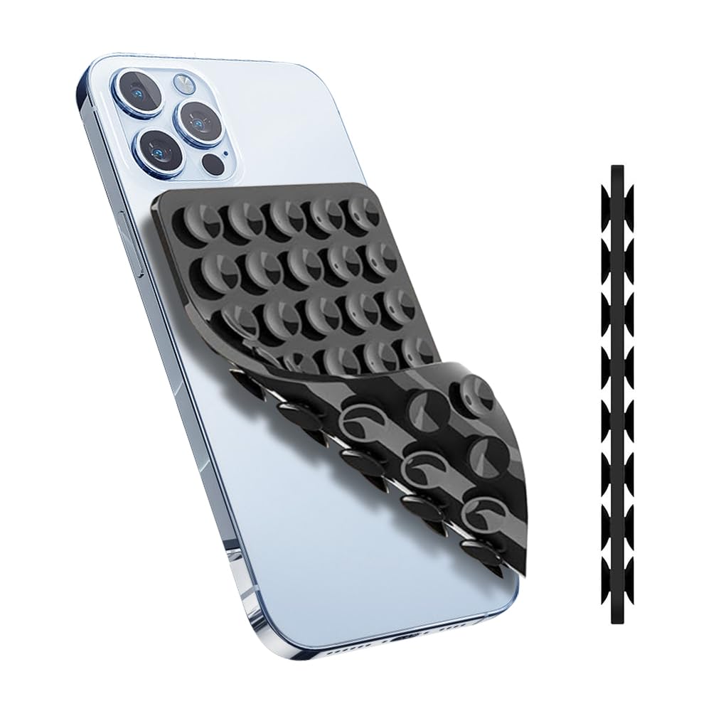 Suction Cup Phone Mount, Silicone Sticky Phone Grip Double Sided, Ease to Remove and Clean, Strong Suction Phone Mount for Filming, Selfies and Video Call (Black)