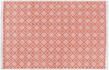 THE BEER VALLEY Diamond Woven Rug 2'x3' - Dusty Pink, Anti-Slip Farmhouse Accent Cotton Rugs for Entryway Kitchen Bedroom Bathroom - 24x36 Inches