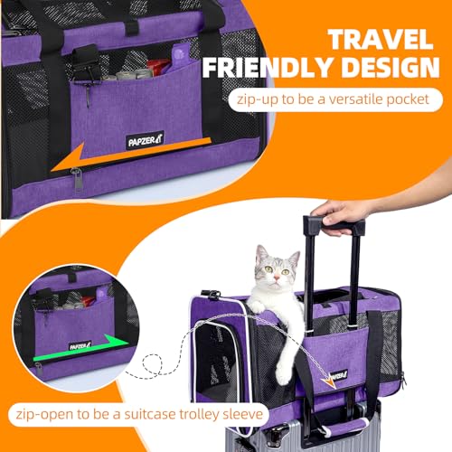 Image of Cat Carrier Soft-Sided 18x11x11 Inch Travel Bag for Medium Cats over 15lbs, Small Dog Carrier Crate Top Entry Breathable Mesh Puppy 12 Pounds, Pet Rabbit Carrying Cage Kennel Collapsible Purple