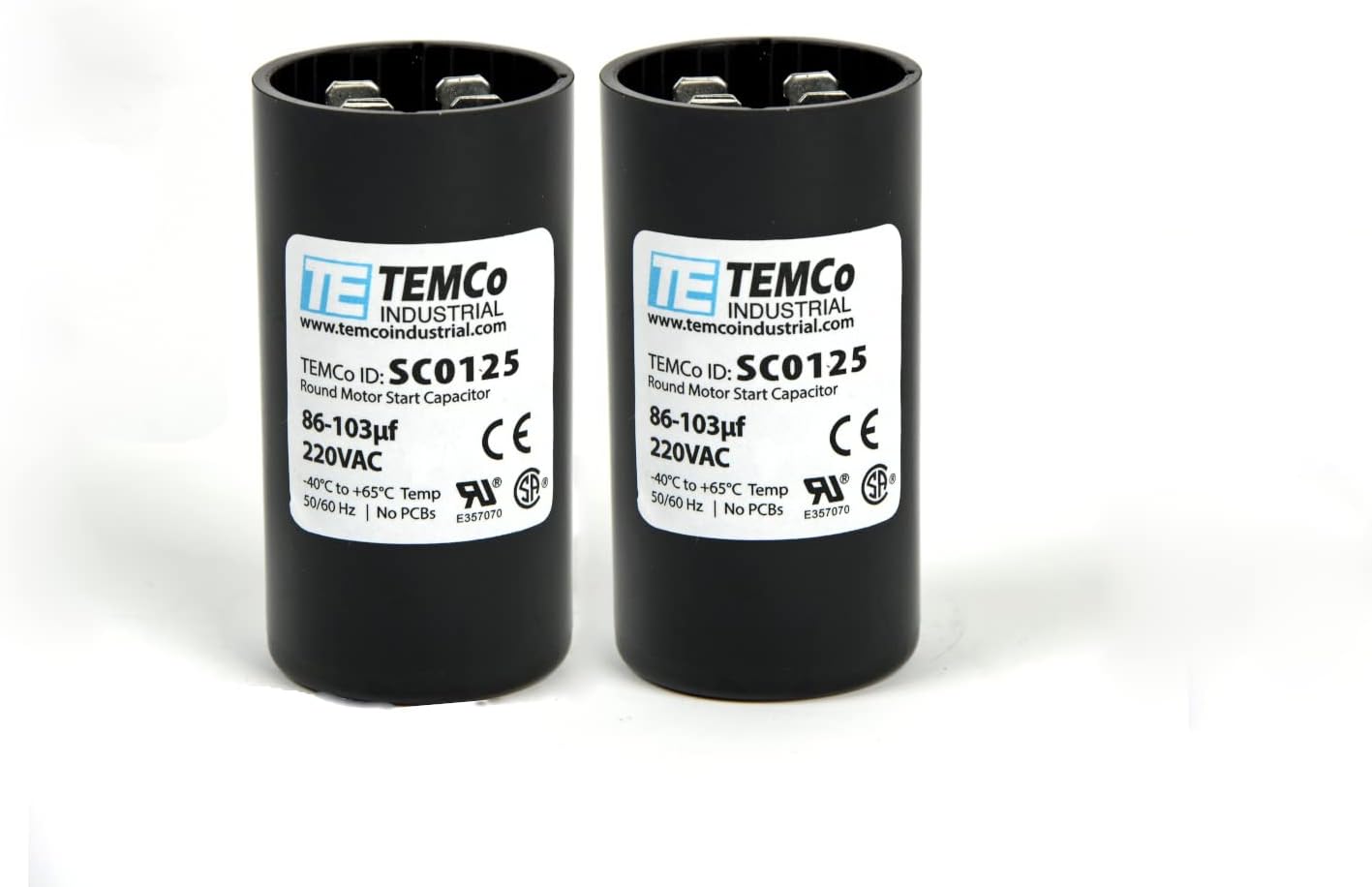 2 Pack TEMCo 86-103 uF MFD CD60 Start Capacitor 220-250V AC Round | 50/60 Hz Motor Start Capacitor for HVAC, Compressor, Pump