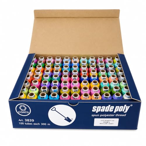 Image of Coats Spade Poly Sewing Thread, Multicolor, Spun Polyester, 300m, 100 Reels, for Sewing Machine, Boutique & Embroidery