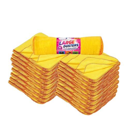 HOMESHOPA Yellow Dusters Cleaning Cloth, 30 Pack Large Cotton Multipurpose Absorbant Kitchen Towel Cloth for Polishing, Dusting, Household Furniture Window Car Cleaning, Washable Reusable, 28 x 34cm