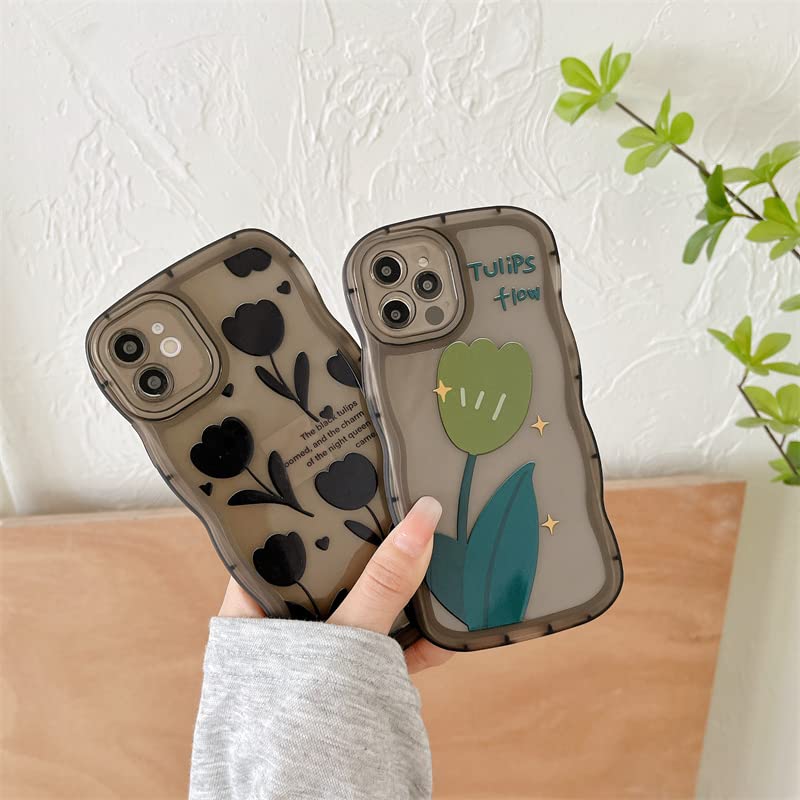 Casyva Casing for iPhone 14 Plus 13 12 Pro Max Tulip Flowers Wave Pattern Silicone Soft Phone Case (Many,iPhone 12 Pro Max)