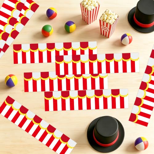 Image of BeYumi Circus Tent Border Trim - 65ft Back to School Border Roll Classroom | Red and White Circus Tent Bulletin Board Border Set School Classroom Library Office Chalkboard Home Wall Carnival Party Decor