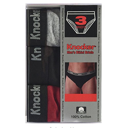3 Pack 100% Cotton Mens Bikinis Briefs Underwear Solid Knocker Size Large 36-38 Black3