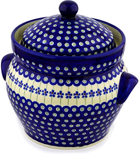 Polish Pottery Fermenting Crock Pot with Water Seal 1 Gallon Flowering Peacock