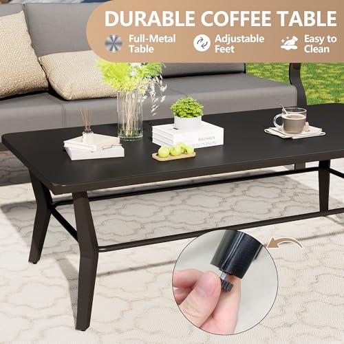 Image of Aluminum Patio Furniture Set with Rectangular Coffee Table, 5 Seats Outdoor Patio Conversation Sets w /5.1 inch Cushions,Patio Conversation Sets for Garden, Backyard, Porch-Grey