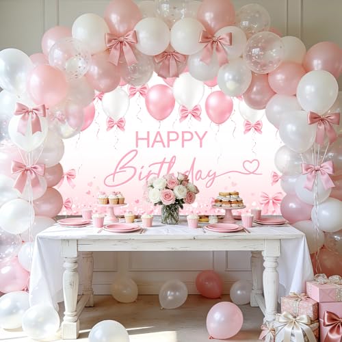 Banner de cumpleaños con lazo rosa para decoración miniatura 3