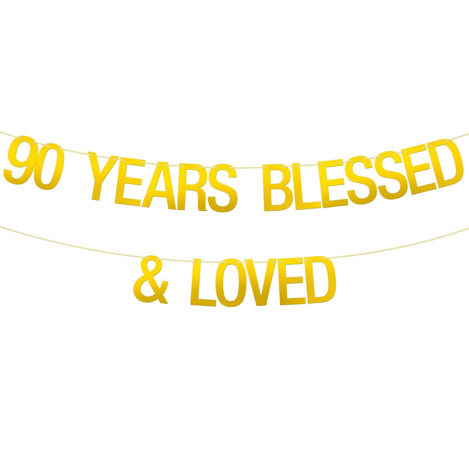 90 Years Blessed & Loved Banner 90th Birthday Hanging Decor 90th Wedding Anniversary Party Decoration Supplies Mirror Gold